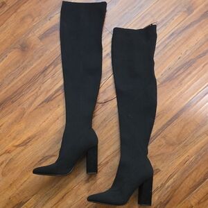 Forever 21 Black Ribbed Thigh High Sock Stretch Heeled Boots size 8 new